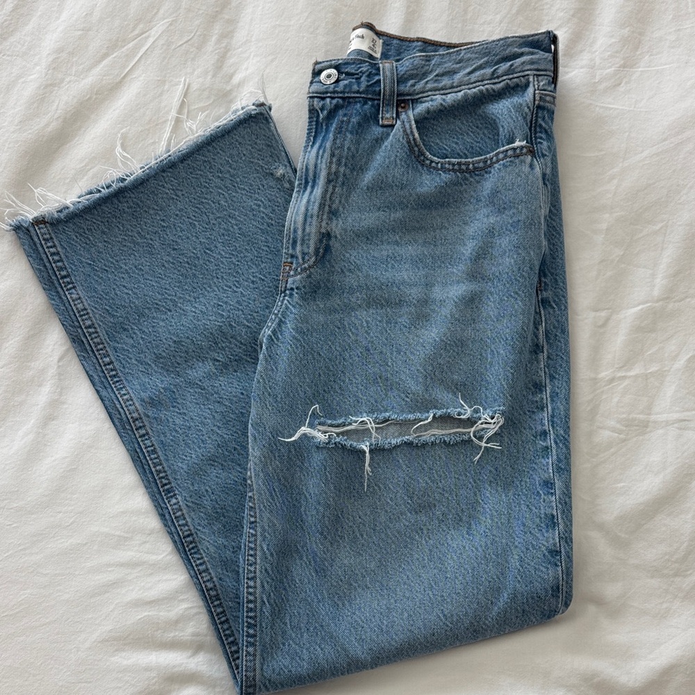 Abercrombie & Fitch Distressed Light Blue Straight-Leg Jeans